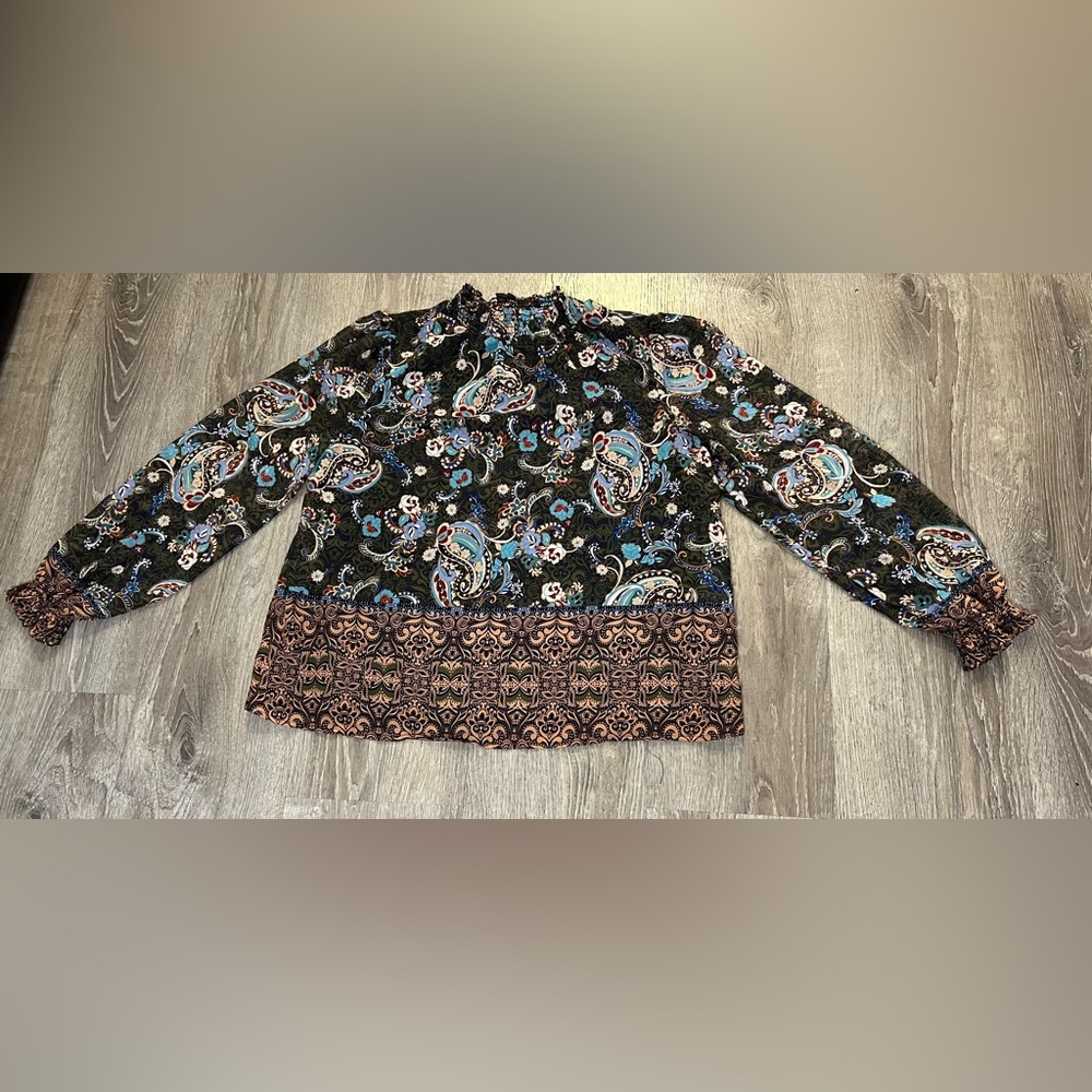 Anthropologie Fig And Flower Woman's Floral Long Sleeve Blouse Top